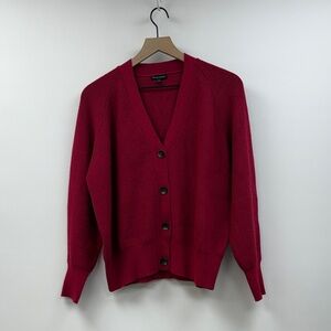 Universal Standard Ribbed Knit V-Neck Button-Up Cardigan Sweater Red 14/16